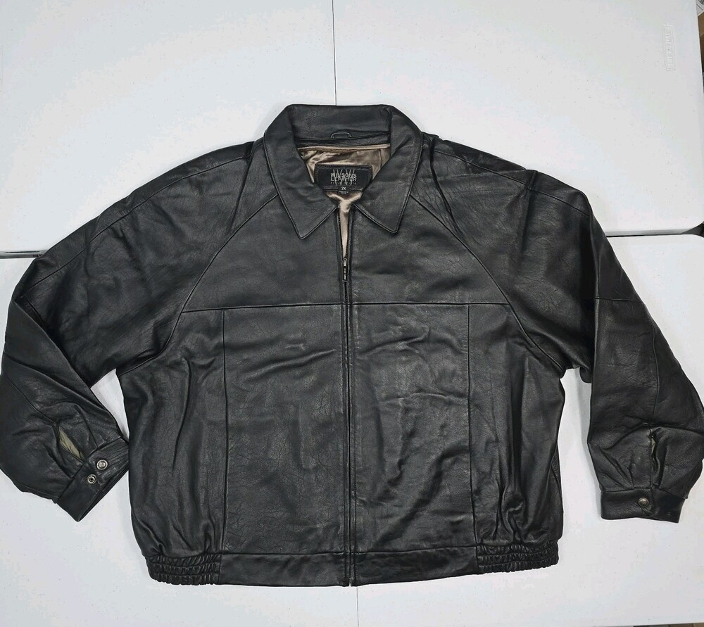 Vintage Wilsons Leather Biker Bomber Jacket 2XL Black Heavy Duty, No Liner